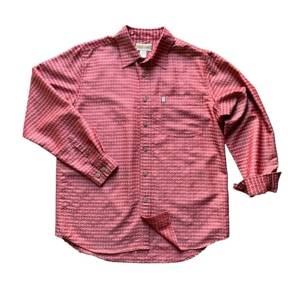 Original Island Sport Men's L Hawaiian Button Front Shirt Long Sleeve Red #80L - Picture 1 of 8